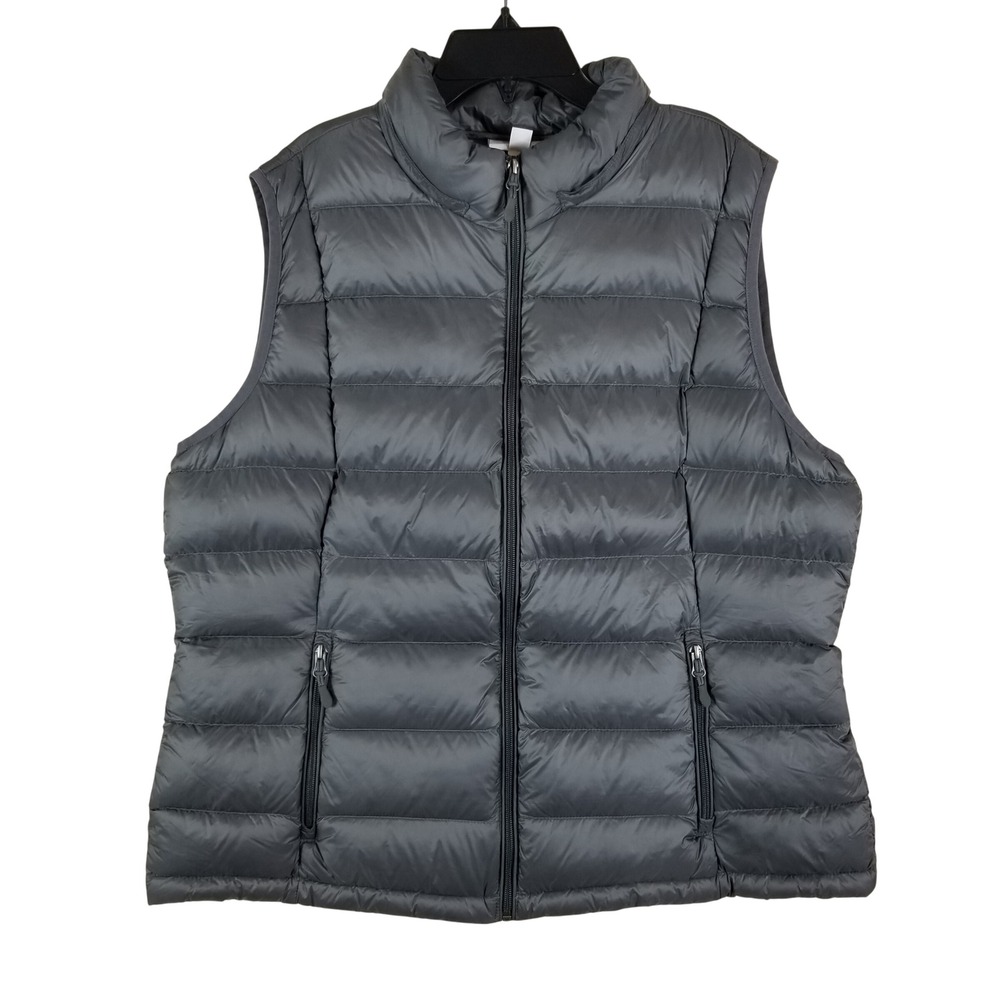 Charter Club Puffer Vest Women XXL Gray Down Blend Quilted Full Zip Mock‎ Neck